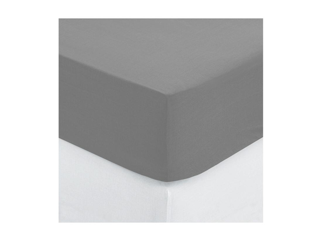 Vente Unique Drap Housse 2 Personnes "Percale" 160x200cm Gris