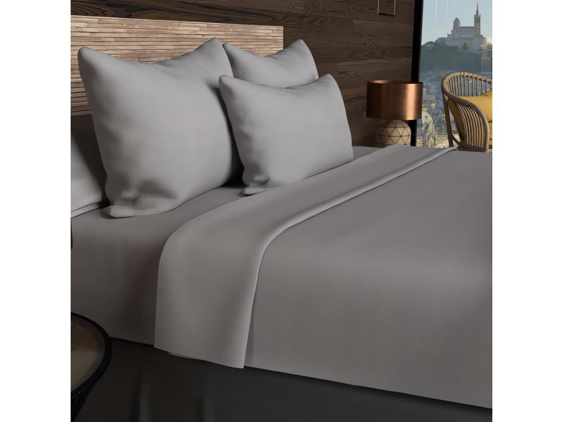 Vente Unique Drap Housse 90x190 Cm En Coton 57 Fils SOLEIL D'OCRE Gris