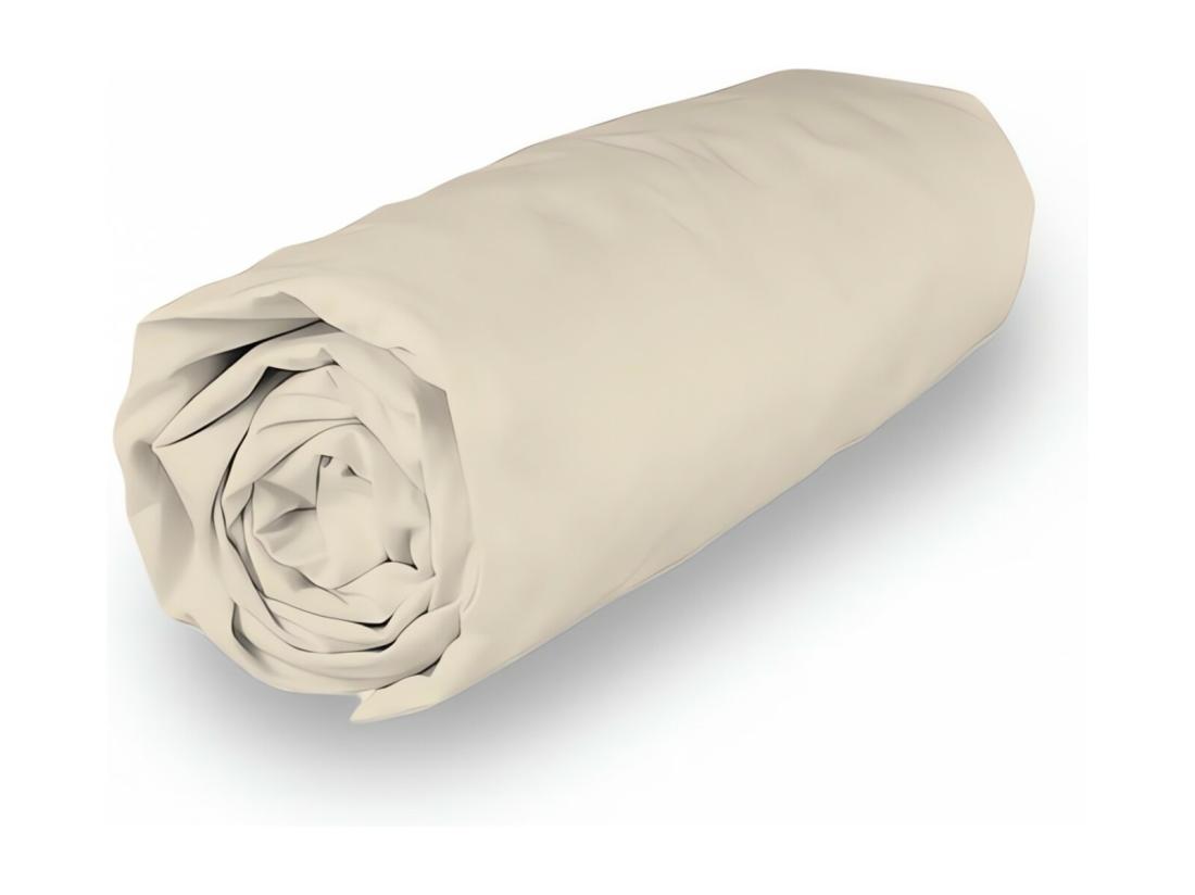 Vente Unique Drap Housse En Coton 140x190 Cm PERCALE Ecru Par Soleil D'ocre