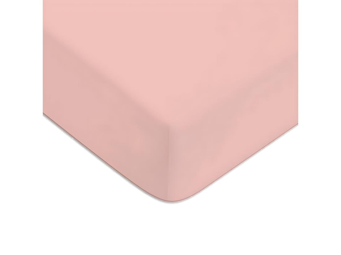 vente unique Drap housse en coton 57 fils uni bonnet 25cm rose 180x200cm