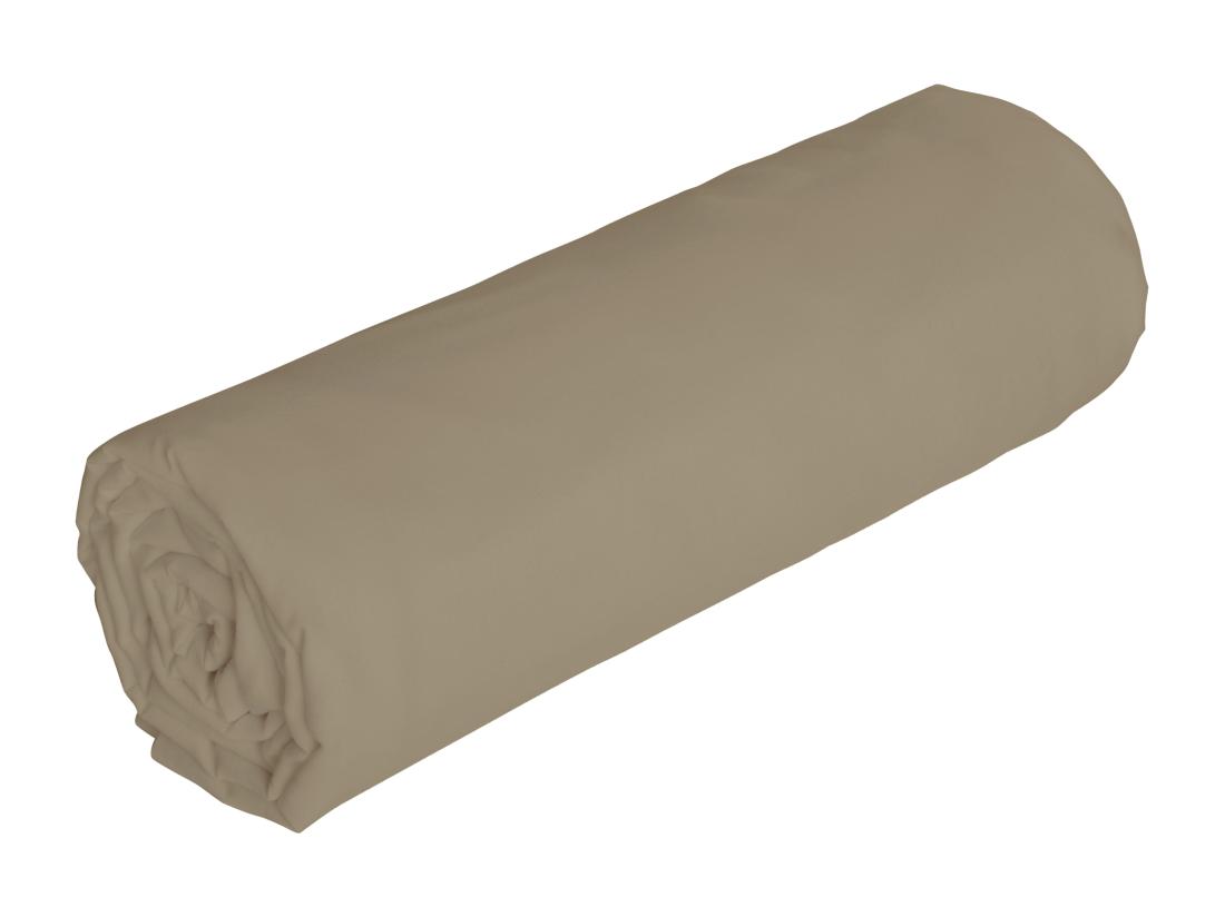 vente unique Drap housse en lin et coton 57 fils/cm² - 140 x 190 cm - Bonnet 30 cm - Taupe - AURELLE
