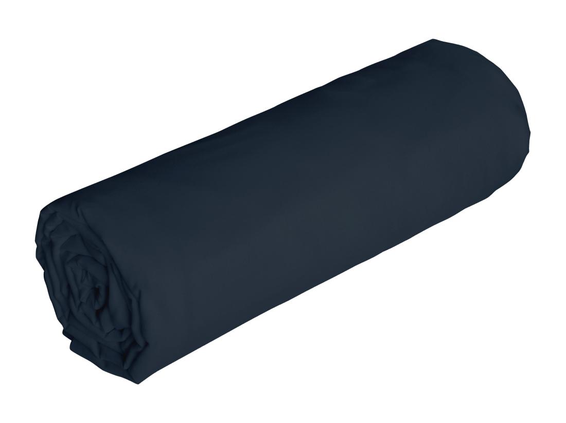 vente unique Drap housse en lin et coton 57 fils/cm² - 140 x 190 cm - Bonnet 30 cm - Bleu nuit - AURELLE