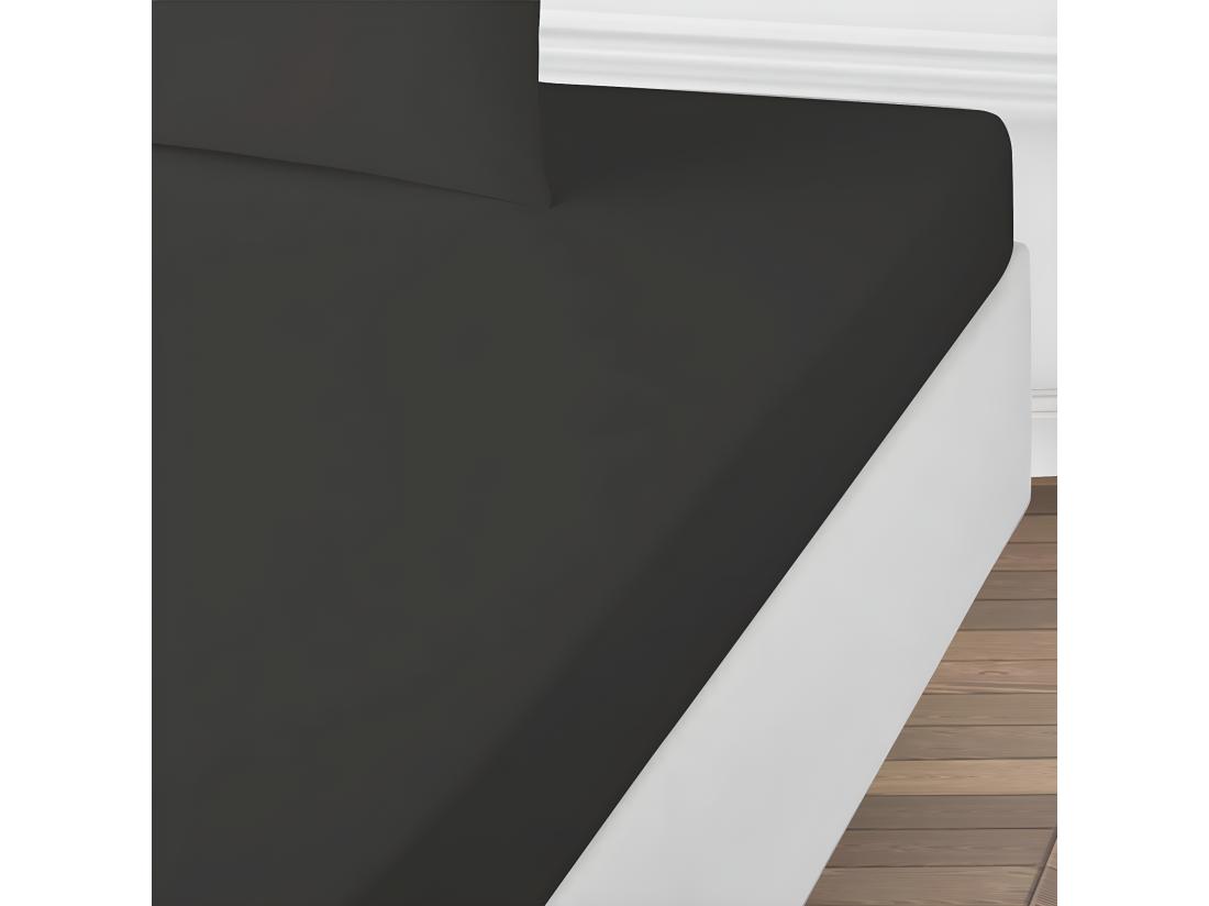 Vente Unique Drap Housse Uni En Coton 57 Fils Anthracite 160x200cm