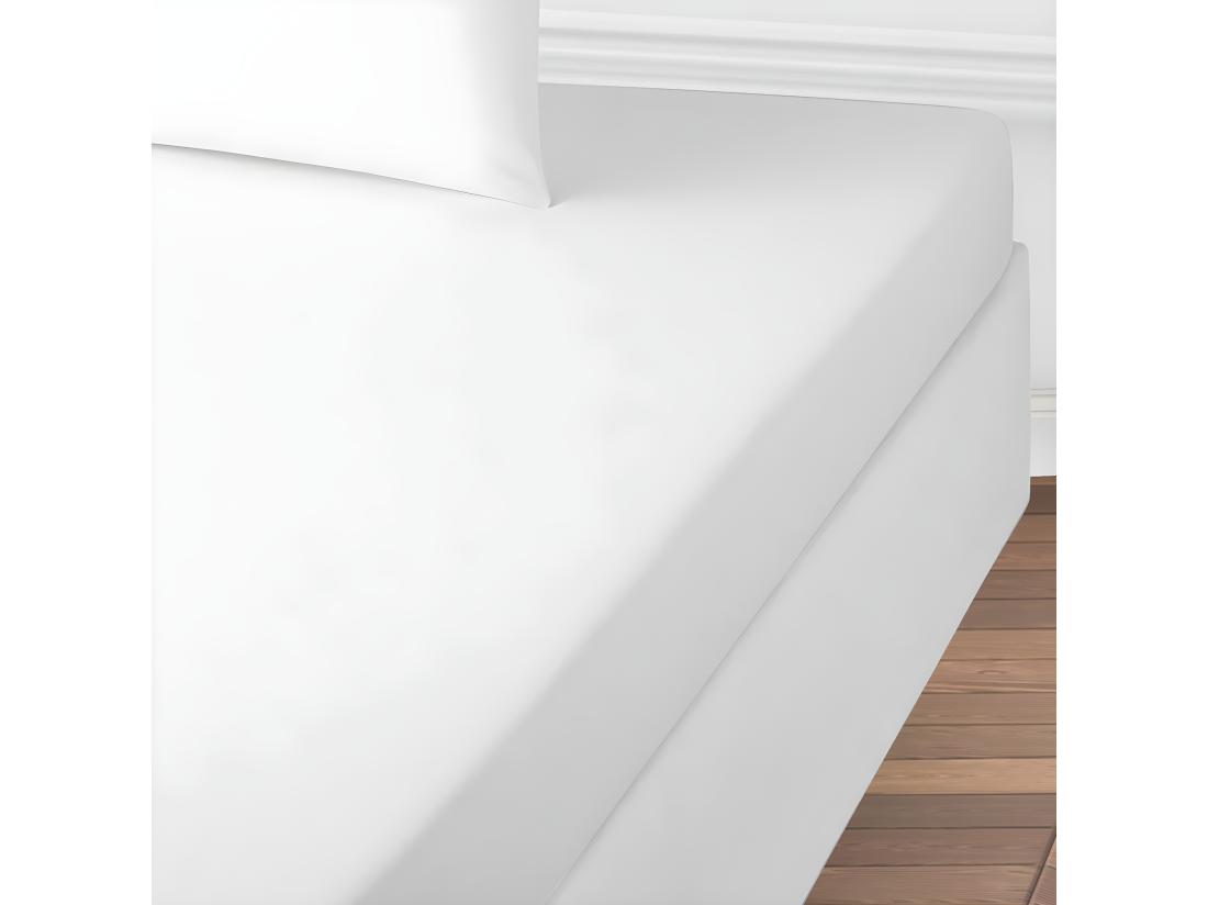 Vente Unique Drap Housse Uni En Coton 57 Fils Blanc 90x190cm