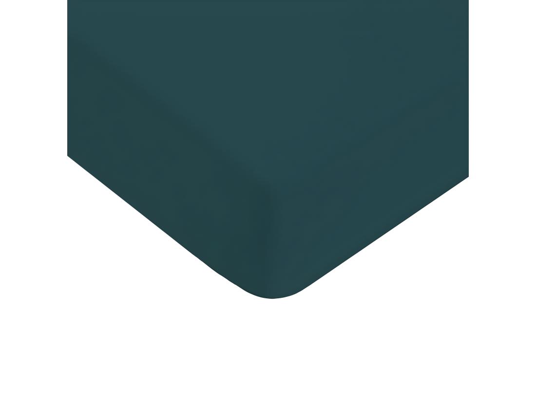 Vente Unique Drap Housse Uni En Coton 57 Fils Pétrole 160x200cm