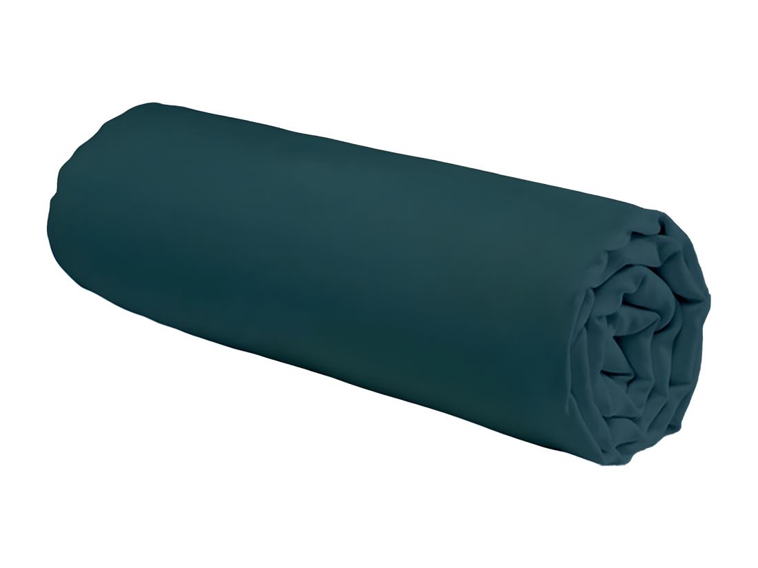 vente unique Drap housse uni en coton 57 fils pétrole 160x200cm