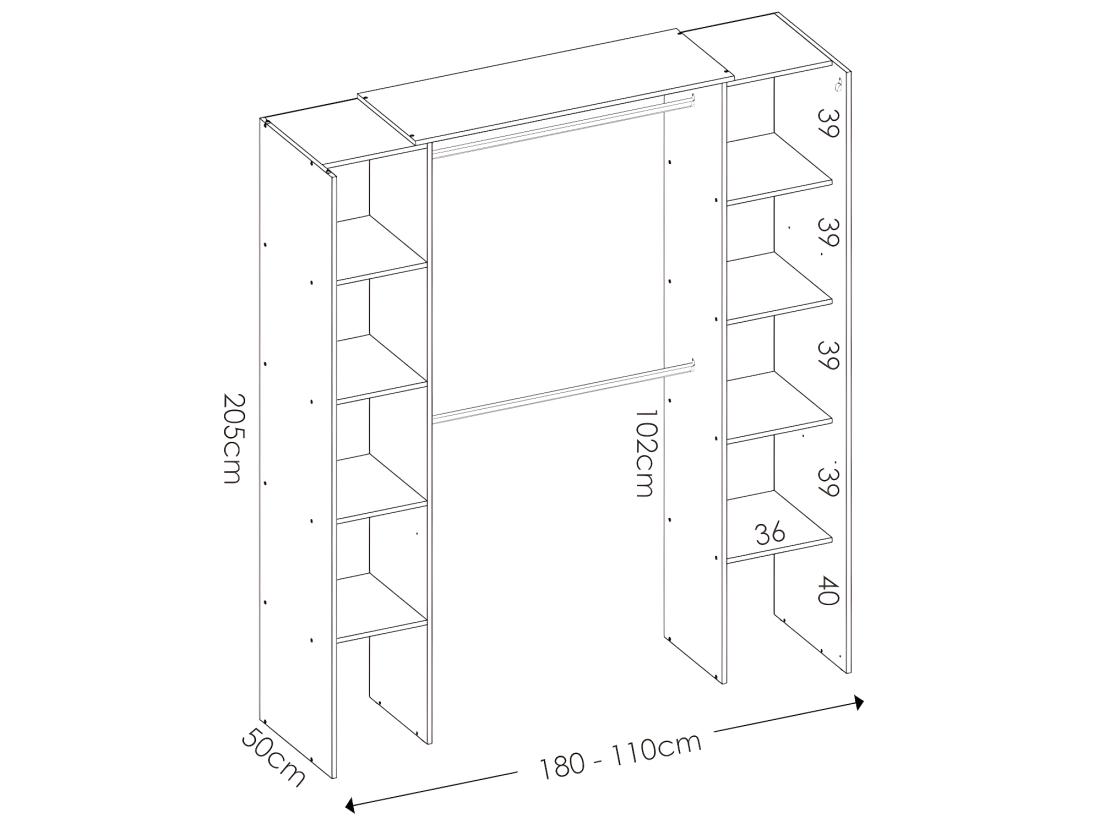 Vente Unique Dressing D'angle Extensible DORIAN - L164/234 Cm - Blanc Et Gris