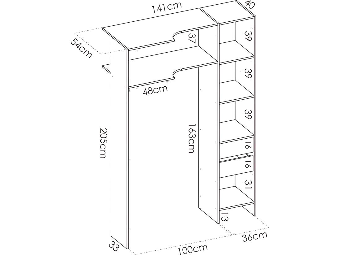 Vente Unique Dressing D'angle Extensible DORIAN - L164/234 Cm - Blanc Et Gris