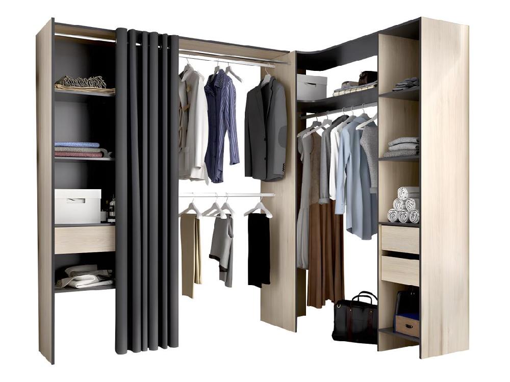 Vente Unique Dressing D'angle Extensible GONTRAN - L164/214 Cm - Chêne Et Anthracite