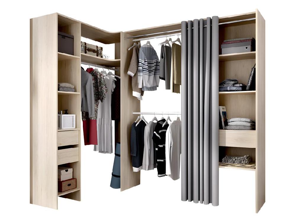 Vente Unique Dressing D'angle Extensible GONTRAN - L164/214 Cm - Chêne Et Gris