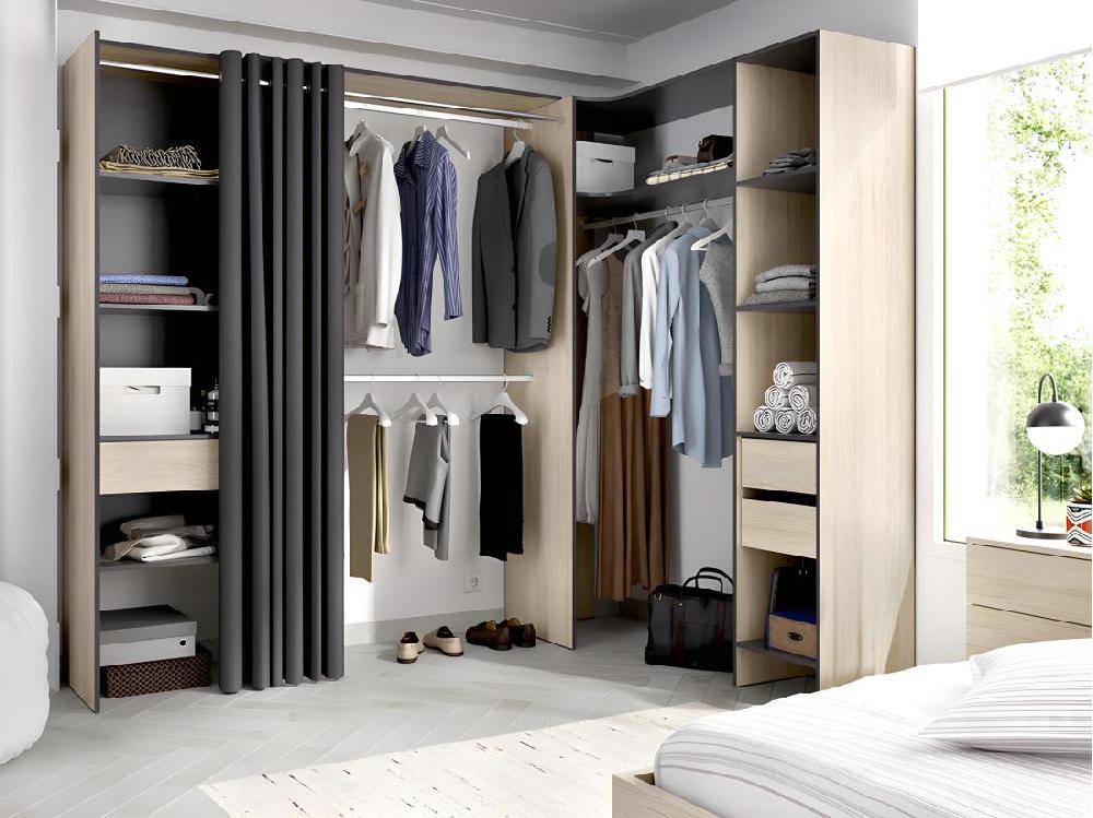 vente unique Dressing d'angle extensible GONTRAN - L164/214 cm - Chêne et anthracite