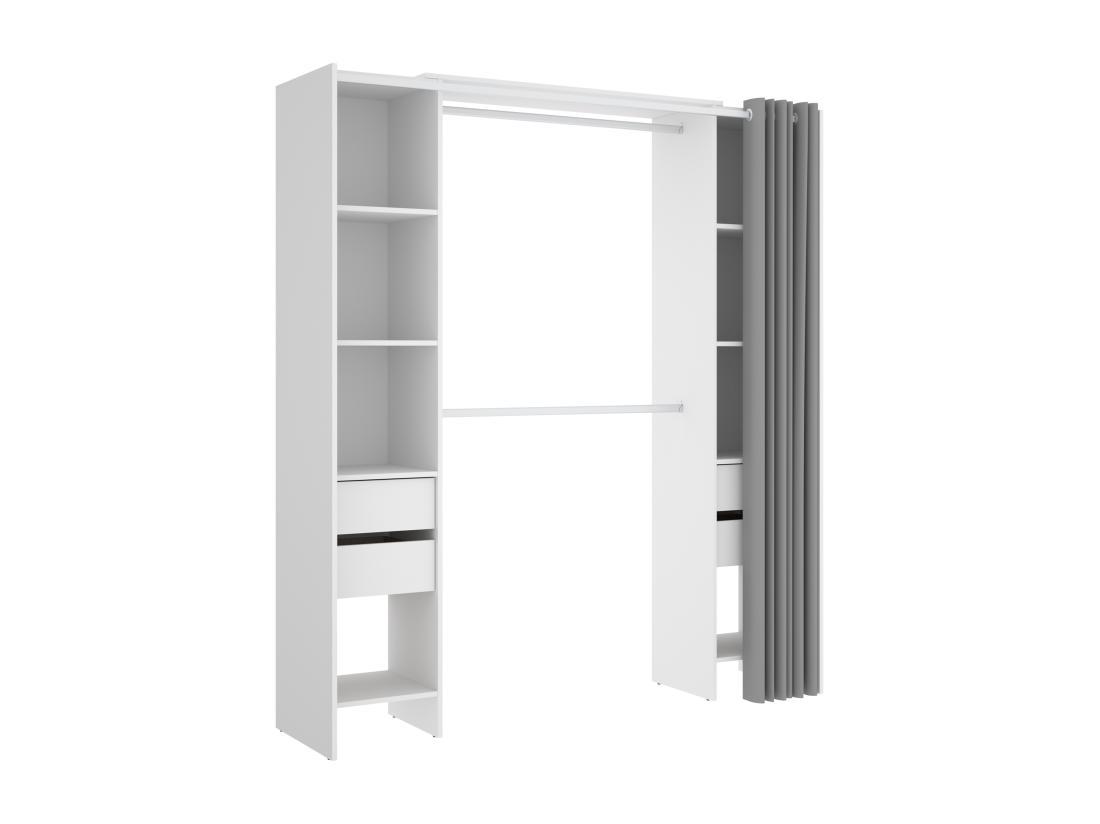 Vente Unique Dressing Extensible Avec Rideau - L110/178 Cm - Blanc - LONAZA