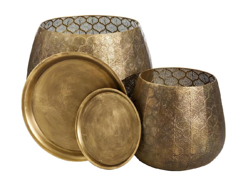 Vente Unique Duo De Tables D'appoint Ronde Doré Métal - ZOSTA