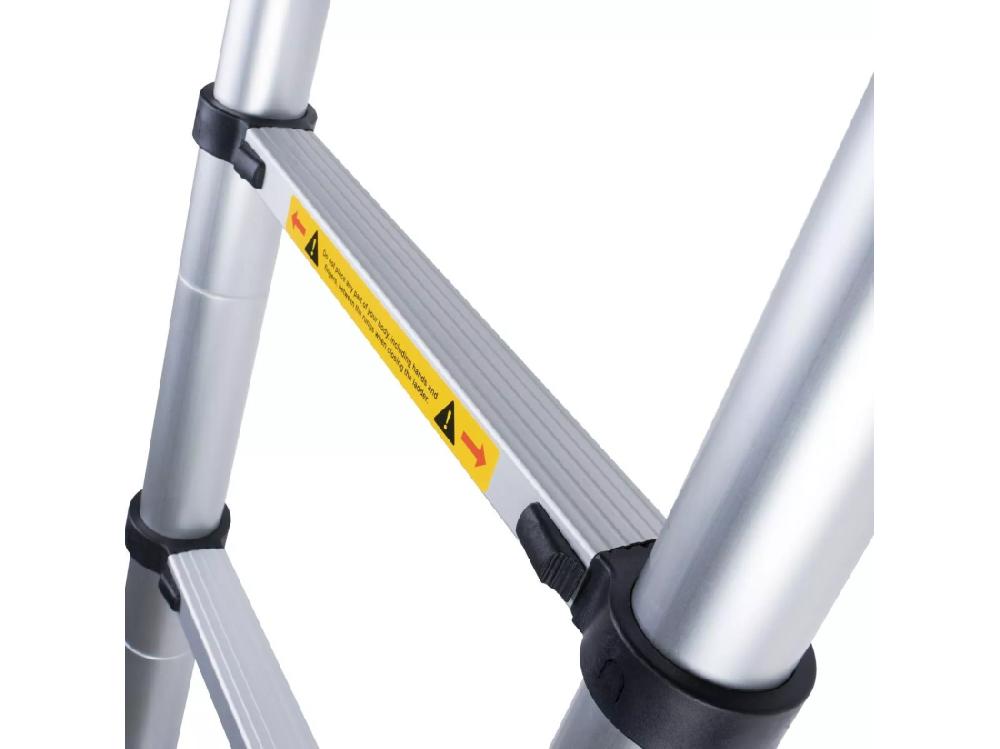 Vente Unique Échelle Télescopique De 2 6 M En Aluminium - Escabeau Pliant - 9 Barreaux - Avec Pieds Antidérapants - Charge Max 150 Kg