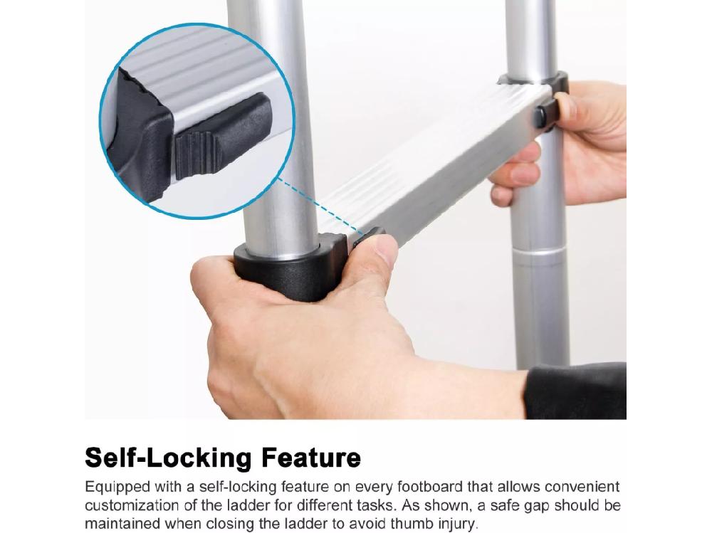 Vente Unique Échelle Télescopique De 3 8 M En Aluminium - Droite Multi-Fonction Ladder - 13 Barreaux - Avec Pieds Antidérapants - Charge Max 150kg