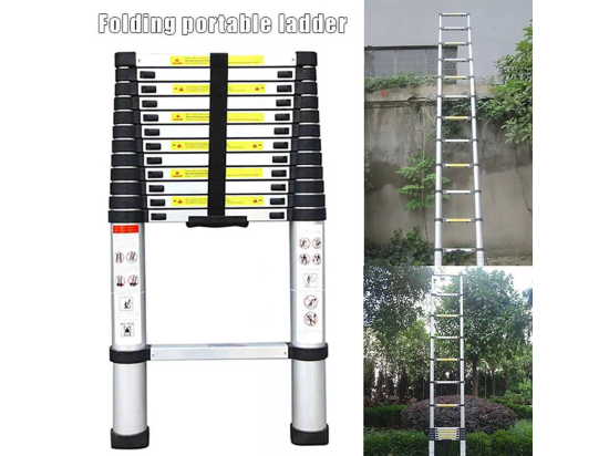 Vente Unique Échelle Télescopique De 3 8 M En Aluminium - Droite Multi-Fonction Ladder - 13 Barreaux - Avec Pieds Antidérapants - Charge Max 150kg