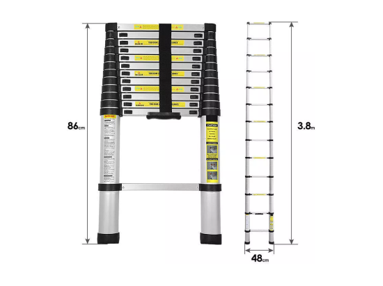 vente unique Échelle télescopique de 3 8 m en Aluminium - Droite Multi-Fonction Ladder - 13 barreaux - avec Pieds Antidérapants - Charge Max 150kg