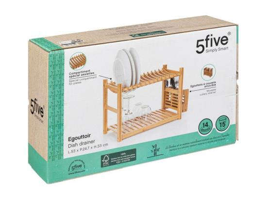 vente unique Egouttoir à 2 niveaux en bambou - L 53 x P 24 7 x H 33 cm