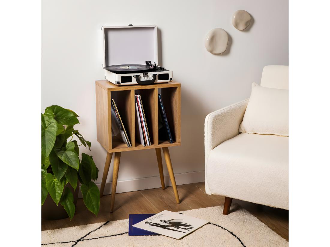 Vente Unique Elvdal - Meuble De Rangement Vinyles En Bois : Couleur - Bois Clair