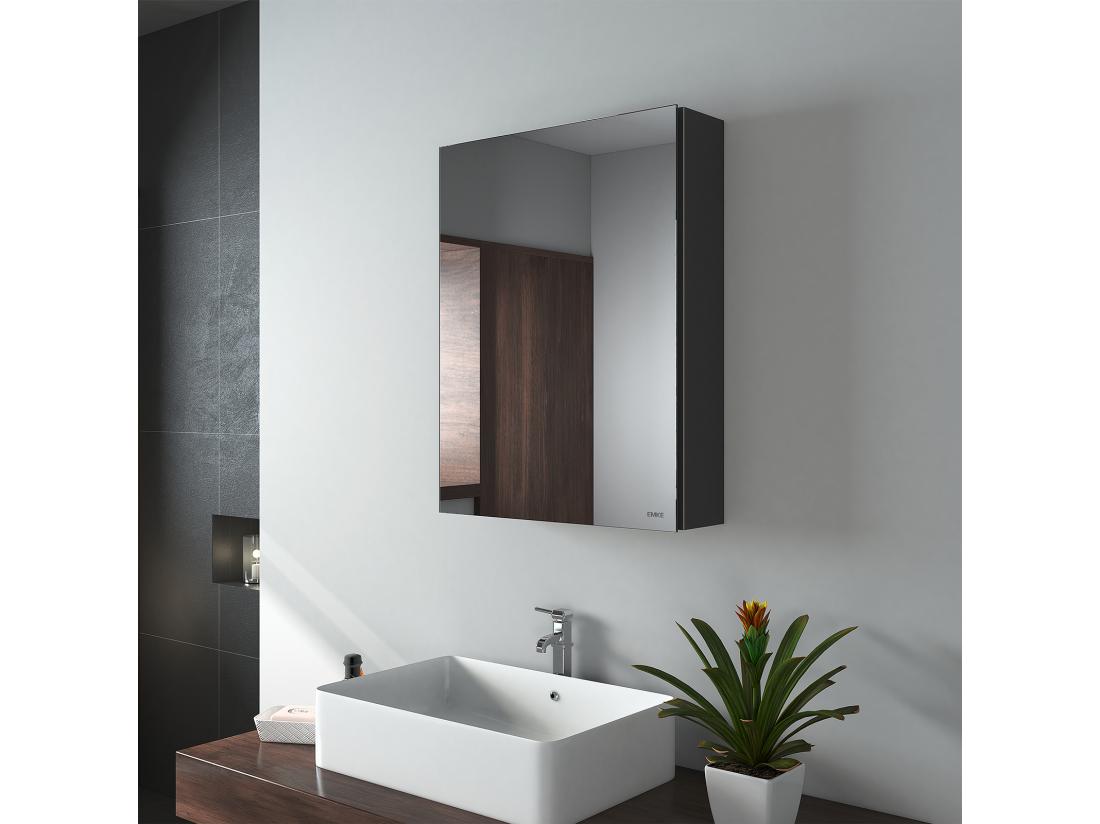vente unique EMKE Armoires de toilette 50x65cm Noir Armoire Salle de Bain en Miroir Double Face