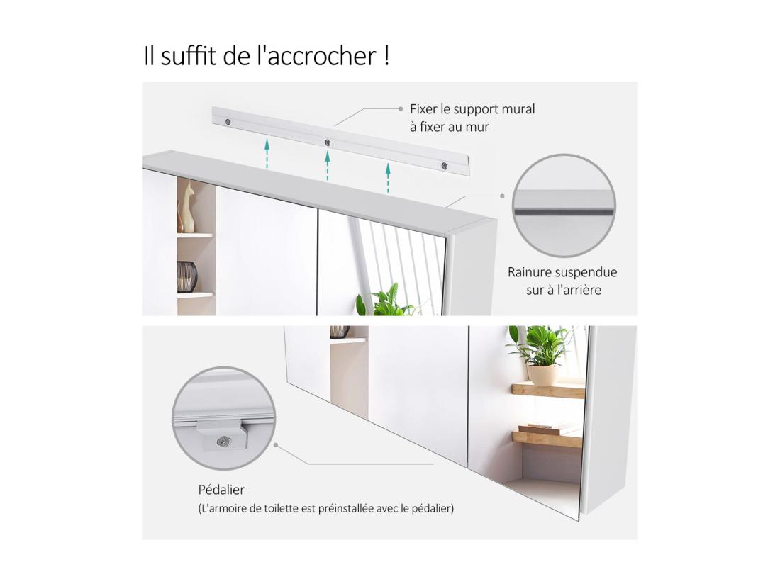 Vente Unique EMKE Armoires De Toilette 75x65cm Blanche Armoire Salle De Bain En Miroir Double Face