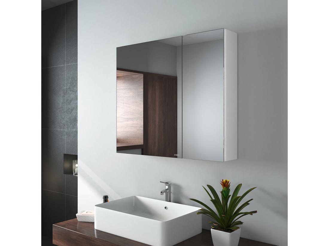 vente unique EMKE Armoires de toilette 75x65cm Blanche Armoire Salle de Bain en Miroir Double Face