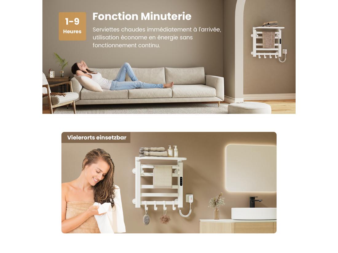 Vente Unique EMKE Chauffe-serviettes Électrique 50×50cm Thermostat Intelligent WiFi Radiateur De Salle De Bain Électrique Chauffe-serviettes Électrique Blanc