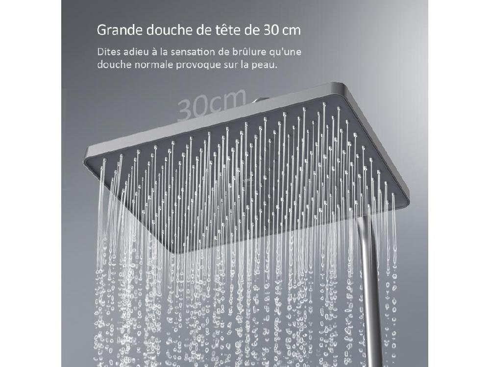 Vente Unique EMKE Colonne De Douche Thermostat 36 X 14 Cm étagères En Verre 3 Types De Jets Douche à Effet Pluie Certification KTW Gris Métal