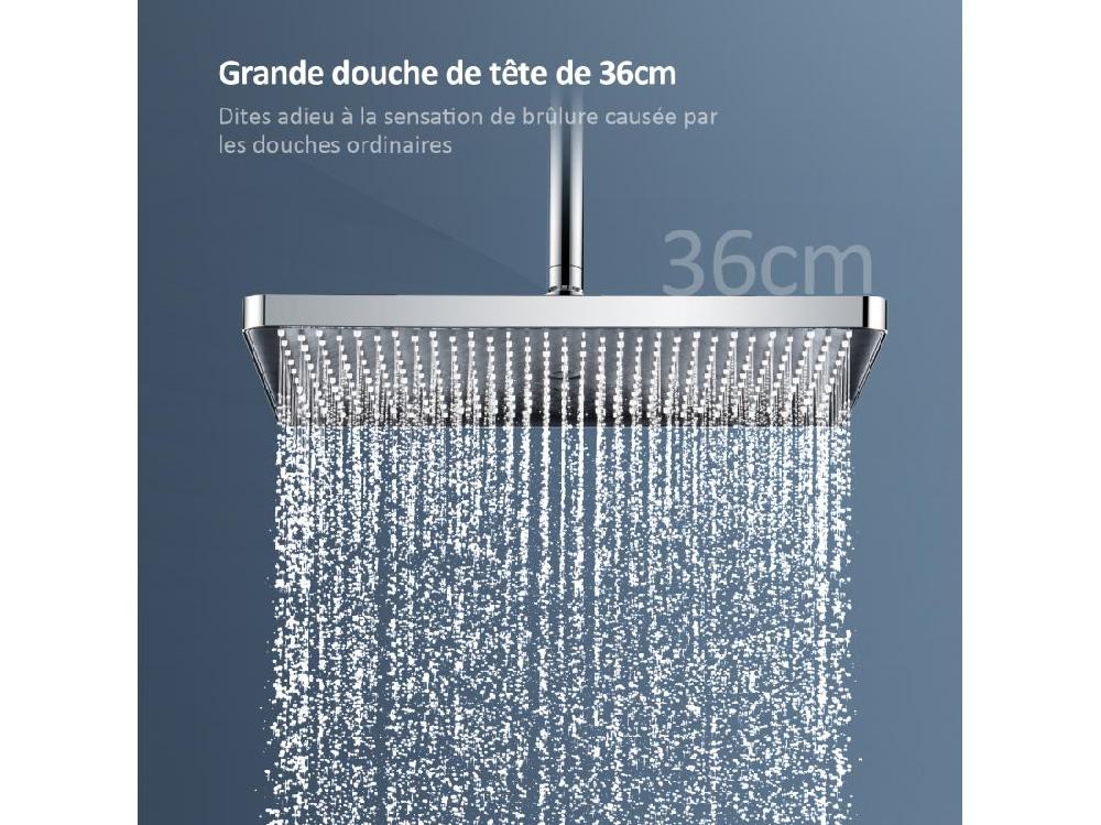 Vente Unique EMKE Colonne De Douche Thermostat 45 X 13 Cm étagères En Verre 3 Types De Jets Douche à Effet Pluie Certification KTW Chrome