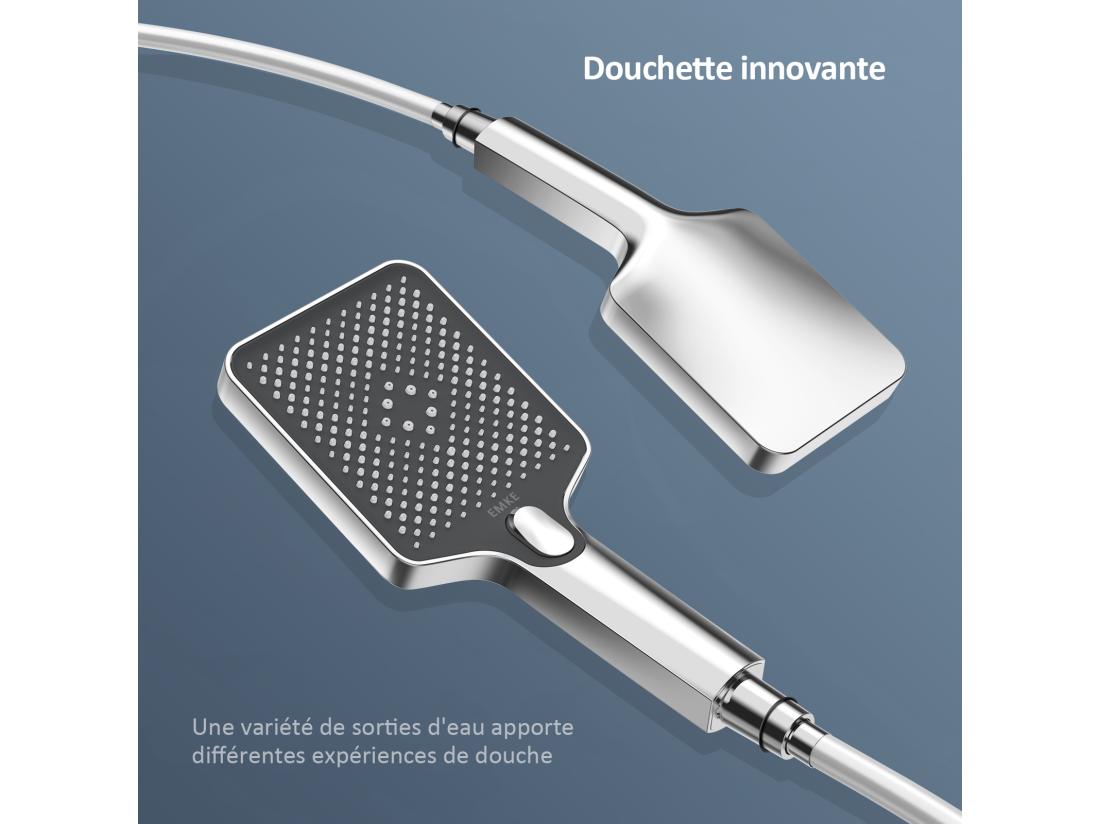 Vente Unique EMKE Colonne De Douche Thermostat 45 X 13 Cm étagères En Verre 3 Types De Jets Douche à Effet Pluie Certification KTW Chrome