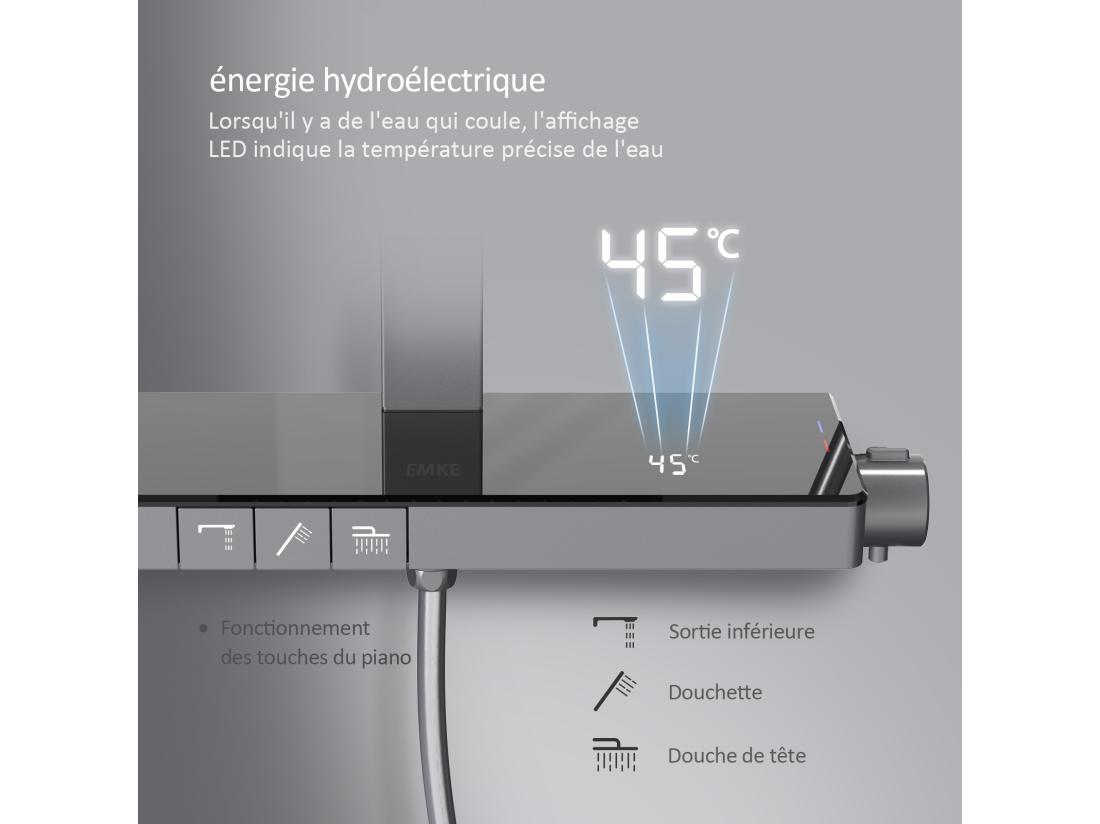 Vente Unique EMKE Colonne De Douche Thermostat Ensemble De Colonne De Douche Avec Plaque Thermostatique De 40 Cm Douchette à Effet Pluie Gris Métal