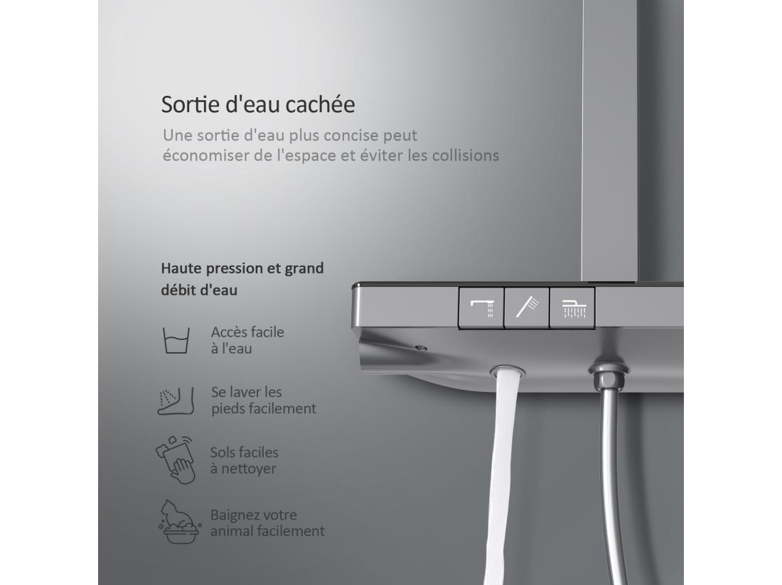 Vente Unique EMKE Colonne De Douche Thermostat Ensemble De Colonne De Douche Avec Plaque Thermostatique De 40 Cm Douchette à Effet Pluie Gris Métal