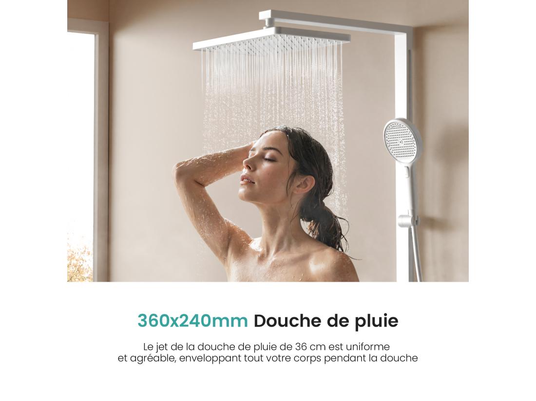 Vente Unique EMKE Colonne De Douche Thermostat Ensemble De Colonne De Douche Avec Plaque Thermostatique De 40 Cm Douchette à Effet Pluie Blanc