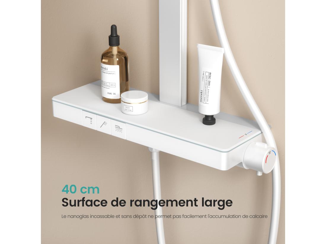Vente Unique EMKE Colonne De Douche Thermostat Ensemble De Colonne De Douche Avec Plaque Thermostatique De 40 Cm Douchette à Effet Pluie Blanc