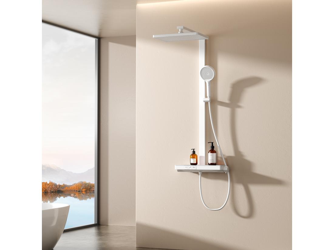 vente unique EMKE Colonne de douche Thermostat Ensemble de colonne de douche avec plaque thermostatique de 40 cm douchette à effet pluie Blanc