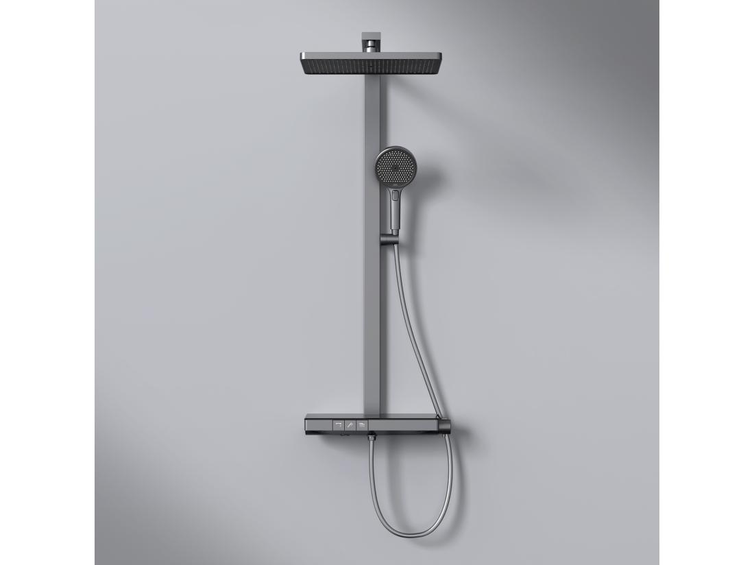 vente unique EMKE Colonne de douche Thermostat Ensemble de colonne de douche avec plaque thermostatique de 40 cm douchette à effet pluie Gris métal