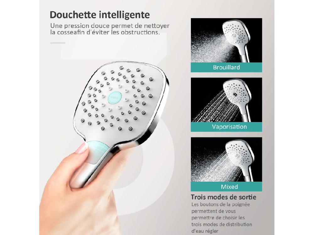 Vente Unique EMKE Colonne De Douche Thermostatique Chrome Ensemble De Douche Avec 38℃ Thermostat Douche De Pluie Et Douchette à Main Réglable En Hauteur Carré