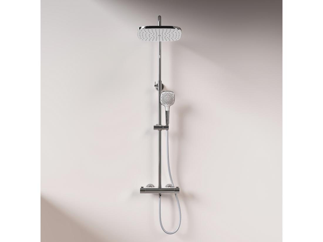 vente unique EMKE Colonne de douche thermostatique Chrome ensemble de douche avec 38℃ thermostat Douche de pluie et douchette à main Réglable en Hauteur Carré