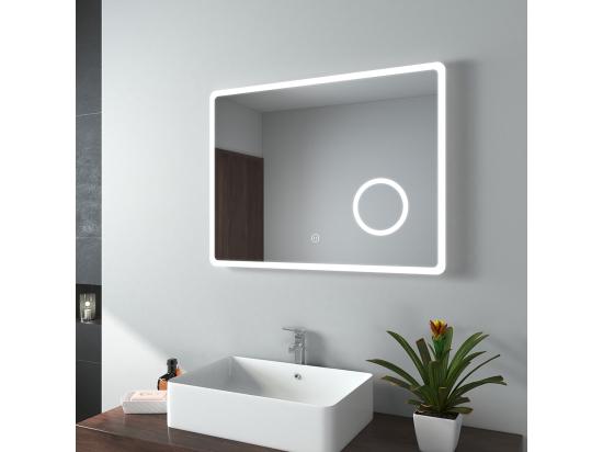 vente unique EMKE Miroir lumineux salle de bain 80x60cm Miroir LED avec Interrupteur Tactile Anti-buée 3x Grossissement Lumière Blanche Froide