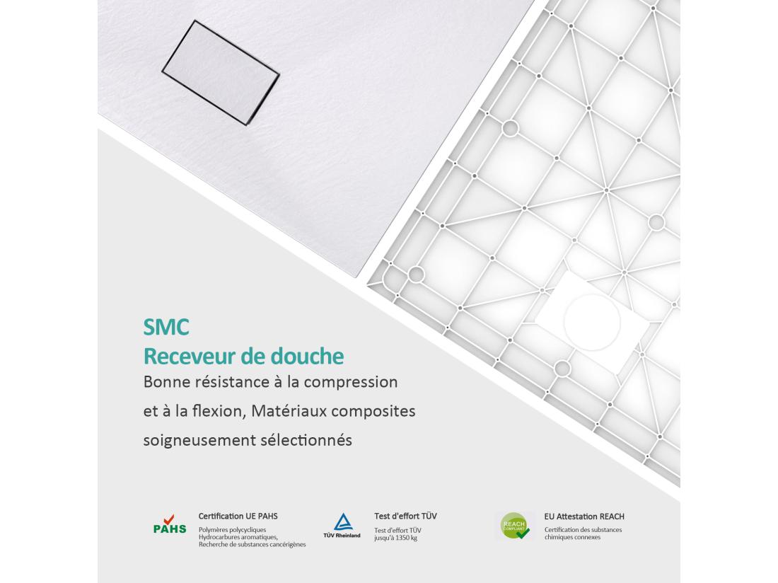 Vente Unique EMKE Receveur De Douche Receveur De Douche Plat Antidérapant SMC Receveur De Douche à Découper 90x90cm