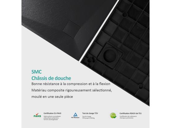 Vente Unique EMKE Receveur De Douche Semi-circulaire Antidérapant SMC Receveur De Douche Noir 90 X 90 Cm