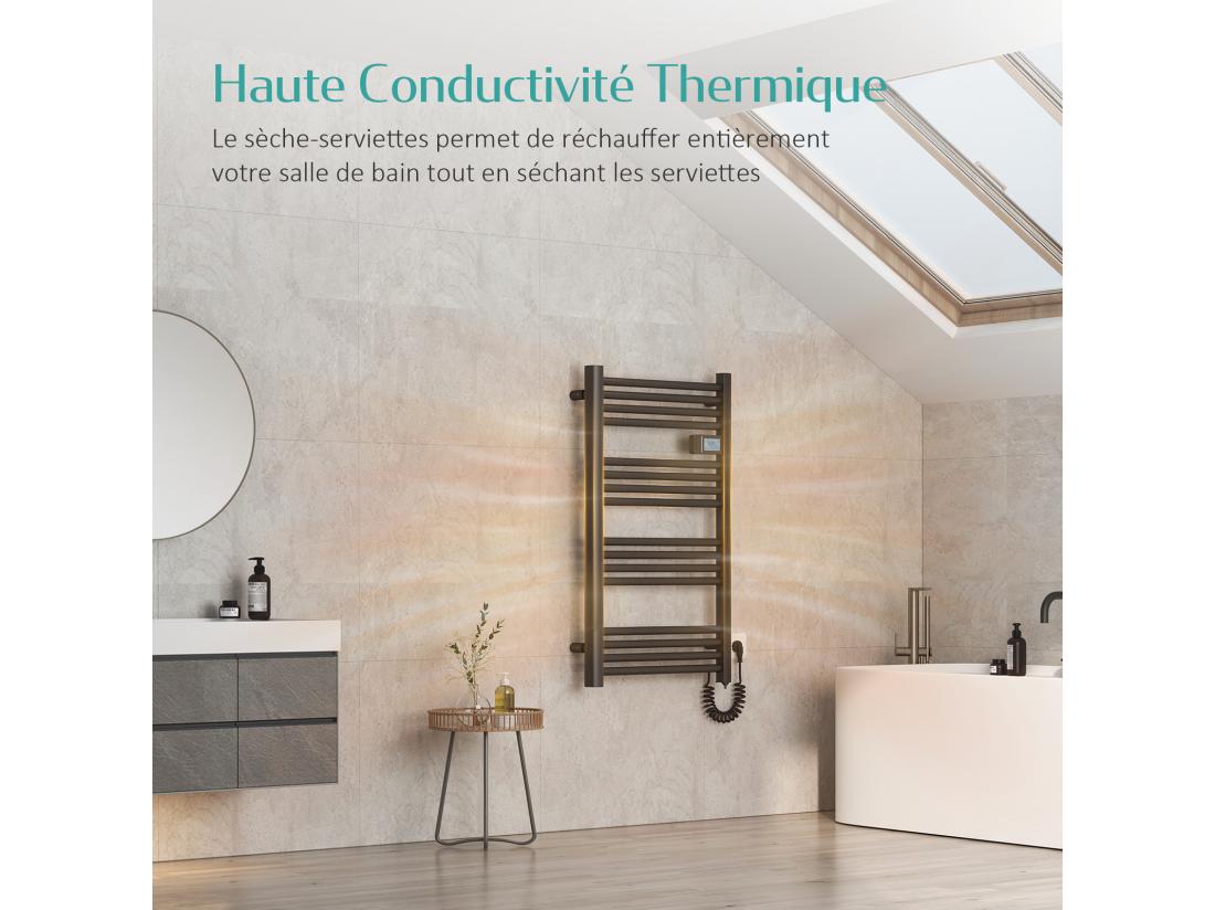 Vente Unique EMKE Sèche-serviette électrique Aluminium Commande Tactile Température Réglable - 960 X 540 Mm Noir 500W