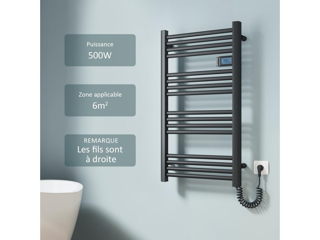 Vente Unique EMKE Sèche-serviette électrique Aluminium Commande Tactile Température Réglable - 960 X 540 Mm Noir 500W