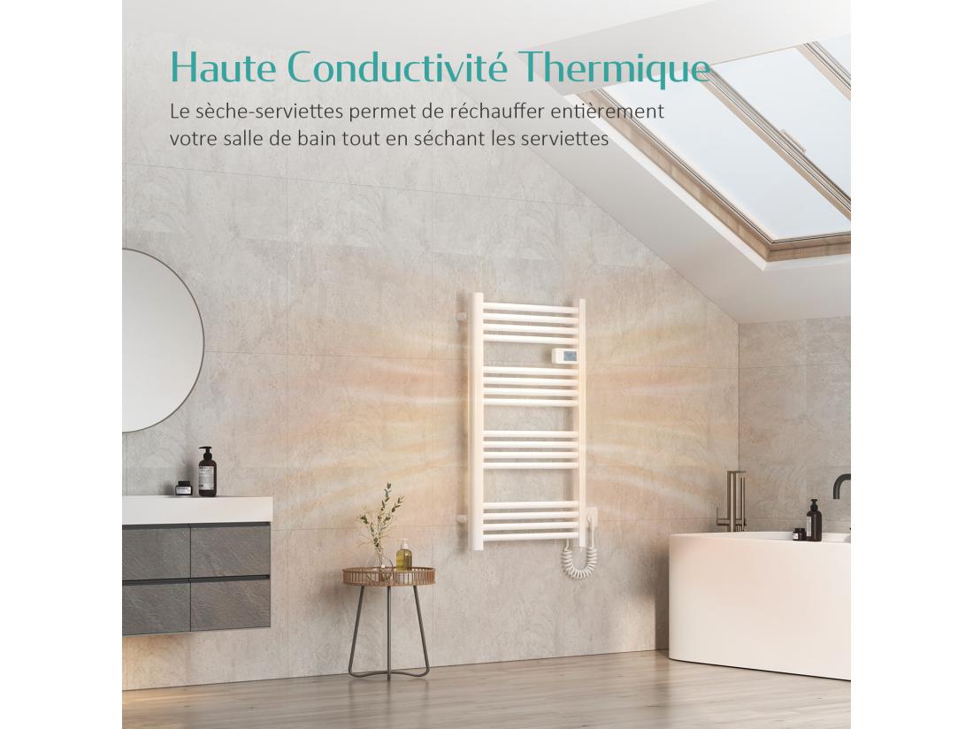 Vente Unique EMKE Sèche-serviette électrique Aluminium Commande Tactile Température Réglable - 960 X 540 Mm Blanc 500W