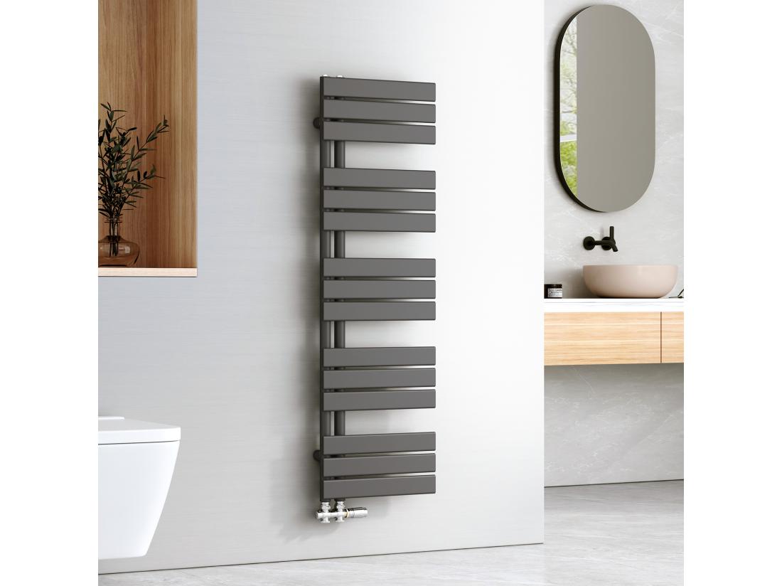 vente unique EMKE Sèche-serviettes à Eau Chaude Panneau Plat Sèche-serviettes connexion latérale pour Anthracite 1320x400mm 598Watts