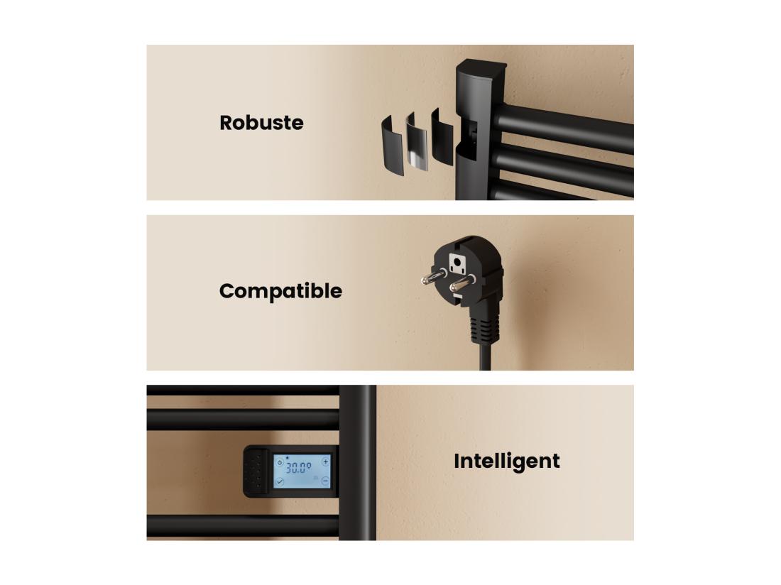 Vente Unique EMKE Sèche-Serviettes Électrique 1200 X 400 Mm Porte-serviettes De Salle De Bain électrique Avec Interrupteur Tactile Et Minuterie Noir 450W