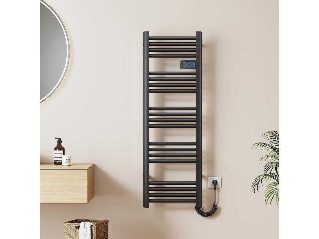 vente unique EMKE Sèche-Serviettes Électrique 1200 x 400 mm Porte-serviettes de salle de bain électrique avec interrupteur tactile et minuterie Noir 450W