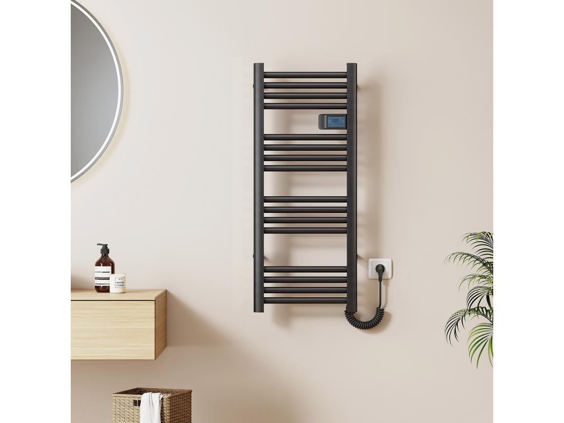 Vente Unique EMKE Sèche-Serviettes Électrique 960 X 400 Mm Porte-serviettes De Salle De Bain électrique Avec Interrupteur Tactile Et Minuterie Noir 300W
