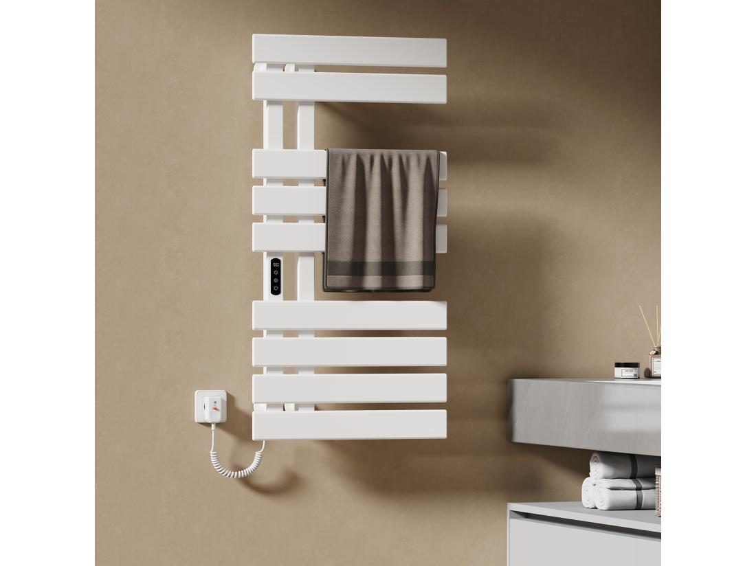 vente unique EMKE Sèche-Serviettes Électrique de salle de bain 1000 x 500 mm Porte-serviettes chauffant électrique Blanc 350W Chauffe-serviettes Électrique
