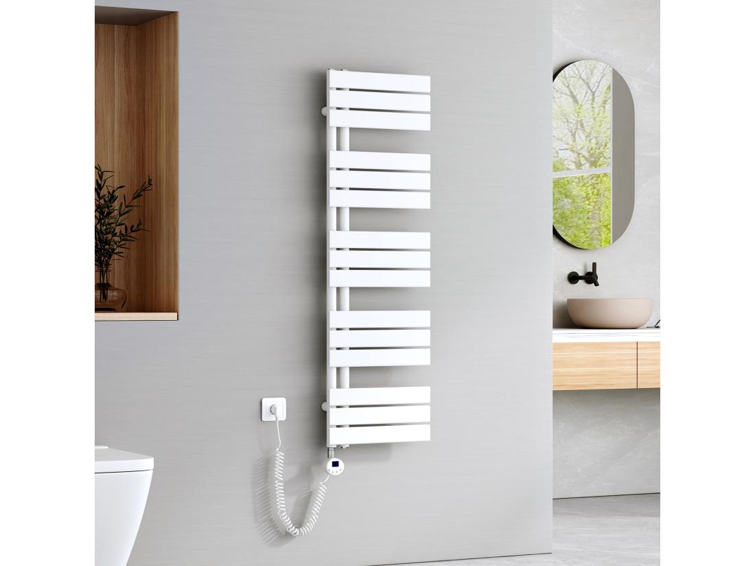 vente unique EMKE Sèche-Serviettes Électrique Panneau avec élément chauffant thermostat baguette chauffante avec minuterie Blanc 1320x400mm 600W